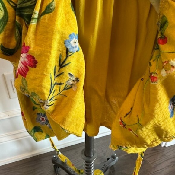 Anthropologie Maeve Floral Faux Wrap strawberry Gold Mustard Yellow Dress - Picture 14 of 16